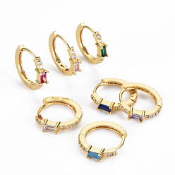 Mixed Color Brass Micro Pave Cubic Zirconia Huggie Hoop Earrings, Cadmium Free & Nickel Free & Lead Free, Ring, Real 16K Gold Plated, Mixed Color, 20.5x4mm, Pin: 1.2mm