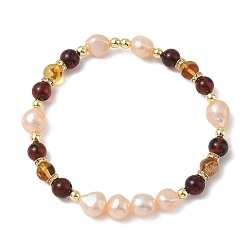 (52) Непрозрачная лаванда Эластичные браслеты для женщин из натурального пресноводного жемчуга и янтаря., круглые и самородки, С немагнитным синтетическим гематитом, разноцветные, внутренний диаметр: 2.13 дюйм (5.4 см)