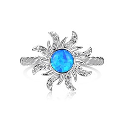 Real Platinum Plated Sun Rhodium Plated 925 Sterling Silver Wide Band Rings, with Synthetic Opal, Real Platinum Plated, Inner Diameter: 17.2mm