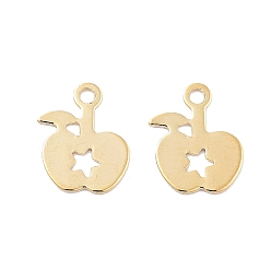 Real 18K Gold Plated Brass Pendants, Apple with Star Charms, Real 18K Gold Plated, 8x6x0.2mm, Hole: 1mm