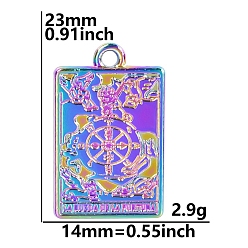 Rainbow Color Rainbow Color Alloy Pendants, Rectangle with Tarot Pattern, The Wheel of Fortune X, 23x14mm