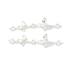 Бабочка Латунные подвески из прозрачного кубического циркония, с оболочкой, серебряный цвет гальваническим, для изготовления аксессуаров для волос, бабочка, 56x11.5x2 мм, отверстие : 1 мм