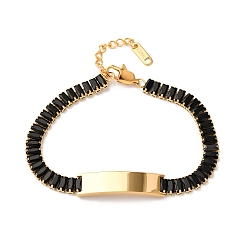 Черный 304 браслеты-цепочки из нержавеющей стали и стекла, идентификационные браслеты для женщин, прямоугольные, вакуумные покрытия, золотые, чёрные, 7-1/8 дюйм (18 см)