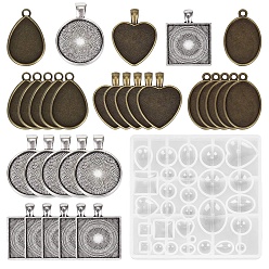 Antique Bronze & Antique Silver Food Grade Geometric DIY Silicone Cabochon Molds, with Metal Pendant Cabochon Settings, Decoration Making, Resin Casting Molds, For UV Resin, Epoxy Resin Jewelry Making, Antique Bronze & Antique Silver, 150x150mm