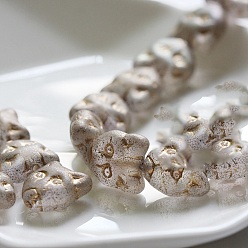 Or Perles de verre tchèques opaques, tête de chat, or, 11mm
