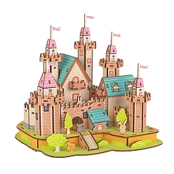 Colorful DIY 3D Wooden Puzzle, Hand Craft Fairy Tale Castle Model Kits, Gift Toys for Kids and Teens, Colorful, 195x217x220mm
