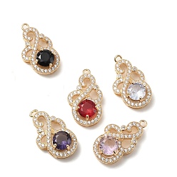 Mixed Color Brass with K9 Glass & Rhinestone Pendants, Light Gold, Flower Charms, Mixed Color, 27x15.5x6.5mm, Hole: 1.8mm