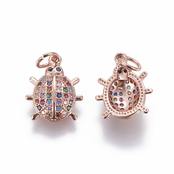 Розовое Золото Латунные микро проложить кубического циркония прелести, насекомые, красочный, розовое золото , 14x11.5x3 мм, отверстие : 3 мм