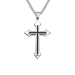 Stainless Steel Color Enamel Cross Pendant Necklace with Box Chains, Titanium Steel Jewelry for Men Women, Stainless Steel Color, 27.56 inch(70cm)