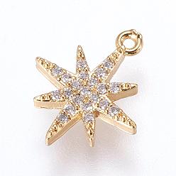 Golden Brass Micro Pave Cubic Zirconia Charms, FLower, Golden, 14x11.5x2mm, Hole: 0.5mm