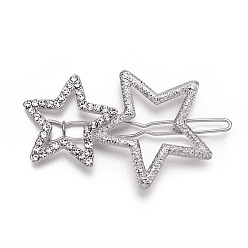 silver Alloy Geometric Hair Clip with Rhinestone Star Edge - Star and Pentagram Hairpin