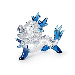 Medium Blue Handmade Lampwork Dragon Figurines, for Home Desktop Feng Shui Decoration, Medium Blue, 33x61x58mm