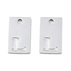 Letter L 304 Stainless Steel Pendants, Rectangle with Letter Charms, Stainless Steel Color, Letter L, 16x10x1.4mm, Hole: 1.8mm