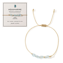 Аквамарин Браслет в стиле бохо из медных аквамариновых бусин с картой, 11 дюйм (28 см)