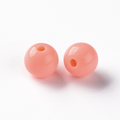 Saumon Perles acryliques opaques, ronde, Saumon, 10x9mm, Trou: 2mm, environ940 pcs / 500 g