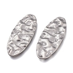 Stainless Steel Color 304 Stainless Steel Pendants, Textured, Oval, Stainless Steel Color, 38x16x2mm, Hole: 1.5mm