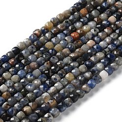 Sodalite Natural Sodalite Beads Strands, Faceted, Square, 4.5x4.5x4.5mm, Hole: 0.8mm, about 85~98pcs/strand, 14.76''~15.98''(37.5~40.6cm)
