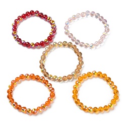 Mixed Color Sparkling Glass Round Beaded Stretch Bracelets for Women, Mixed Color, Inner Diameter: 2-1/8 inch(5.4cm)