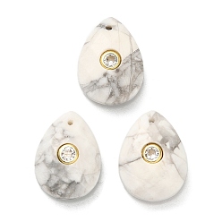 Говлит Природные подвески Говлит, граненые подвески-слезинки с золотистой латунной микропаве прозрачными кубическими цирконами, золотые, 18x13x6.5~7 мм, отверстие : 1 мм