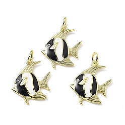 Черный Латунь эмаль подвески, очарование рыбы, с целью перехода в кольце, стойки покрытие, долговечный, без свинца и без кадмия, реальный 18 k позолоченный, чёрные, 17x15x2 мм, отверстие : 3 мм