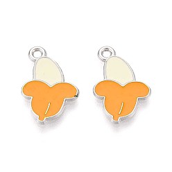 Оранжевый Эмалевые подвески из фруктового сплава, банан, платина, оранжевые, 19x12x1.5 мм, отверстие : 1.5 мм