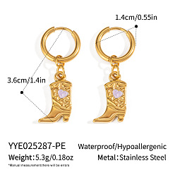 Белый 304 туфли из нержавеющей стали с серьгами-кольцами в форме сердца, с эмалью, реальный 18 k позолоченный, белые, 36.5x14 мм