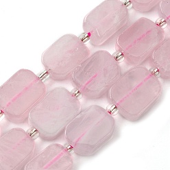 Rose Quartz Natural Rose Quartz Beads Strands, with Seed Beads, Rectangle, 11.5~12.5x7.5~10x5~6.5mm, Hole: 0.8~0.9mm, about 13pcs/strand, 7.68~8.07 inch(19.5~20.5cm)