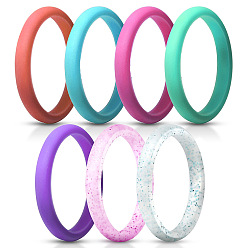 seven color group 3 7-Color Set of 2.7mm Wide Silicone Rings for Women - European and American Valentine's Day Fine Rings, Women's Tail Rings