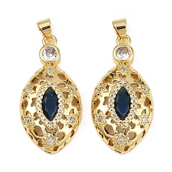 Horse Eye Латунные микро проложить кубического циркония подвески, со стеклом, без кадмия и без свинца, стойки покрытие, долговечный, реальный 18 k позолоченный, лошадиный глаз , 32x16x6 мм, отверстие : 3.5x3 мм