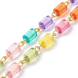 Colorful Handmade Link Chains, with Transparent Frosted Acrylic Beads, Polygon, Colorful, 8.5~9x5mm