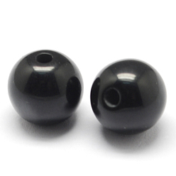 Black Round Imitation Cat Eye Resin Beads, Black, 10x9mm, Hole: 1.8~2mm