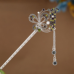 Olive green Exquisite Alloy Vintage Hairpin with Water Drill Butterfly Pendant