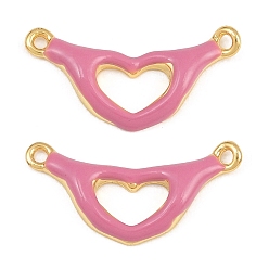 Pink Латунь эмаль подвески, амулеты в виде сердечек, реальный 18 k позолоченный, стойки покрытие, долговечный, без кадмия и без свинца, розовые, 11x21x2.5 мм, отверстие : 1.2 мм