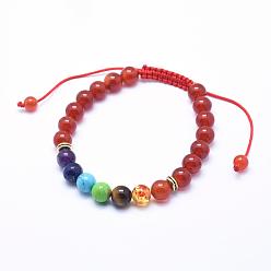Carnelian Natural Carnelian Braided Bead Bracelets, with Alloy Spacer Beads and Nylon Cord, 2-1/4 inch(57mm)