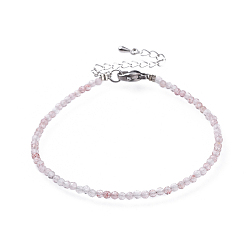 Quartz Natural Strawberry Quartz Bead Bracelets, with 304 Stainless Steel Lobster Claw Clasps and Brass Extender Chains, Faceted, 7-1/4 inch(18.5cm)