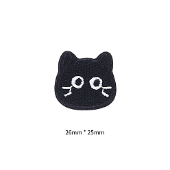 Black Computerized Embroidery Cloth Self Adhesive Patches, Stick On Patch, Costume Accessories, Appliques, Cat Shape, Black, 26x25mm