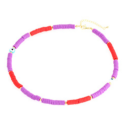 NE1870-A Bohemian Short Soft Clay Necklace Handmade Colorful Devil's Eye Glass Bead Collar