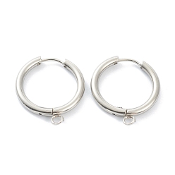 Stainless Steel Color 201 Stainless Steel Huggie Hoop Earring Findings, with Horizontal Loop and 316 Surgical Stainless Steel Pin, Stainless Steel Color, 24x21x2.5mm, Hole: 2.5mm, Pin: 1mm