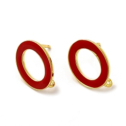 FireBrick Rack Plating Brass Enamel Stud Earring Findings, with Vertical Loop, Real 18K Gold Plated, Lead Free & Cadmium Free, FireBrick, 15x11.5mm, Hole: 1.6mm, Pin: 1mm
