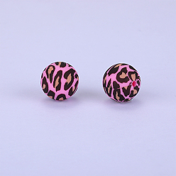 Magenta Printed Round Silicone Focal Beads, Magenta, 15x15mm, Hole: 2mm