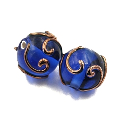 Blue Transparent Czech Glass Beads, Round with Golden Vortex, Blue, 12mm