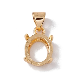 Golden Brass Pendant Cabochon Settings, Basket Pendant Setting with Prongs Mounting, Open Back Bezel Pandent Settings, Oval, Golden, Tray: 11x9mm, 14x9x6mm, Hole: 4mm
