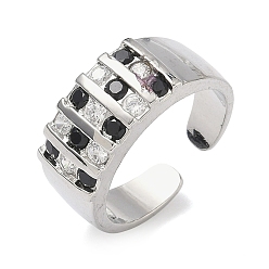 Черный Открытые кольца манжеты из латуни с микропаве и кубическим цирконием, без кадмия и без свинца, долговечный, стойки покрытие, платина, чёрные, 8 мм, размер США 6 (16.5 мм)