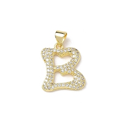 Letter B Латунные микро проложить кубического циркония подвески, стойки покрытие, буквы, без свинца и без кадмия, долговечный, реальный 18 k позолоченный, В письме, 19x16.5x2.5 мм, отверстие : 3.9x3.3 мм