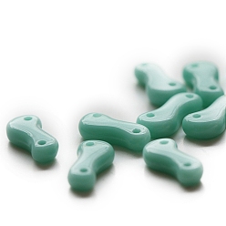 Medium Aquamarine Opaque Czech Glass Beads, 2-Hole, Dog Bone Shape, Medium Aquamarine, 10x5mm, 10pcs/bag