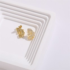 14K Real Gold ES0168 Серьги-бабочки с цирконом 925 серебряные булавки, женские асимметричные серьги-гвоздики, украшения