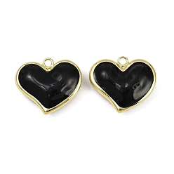 Черный Латунь эмаль подвески, долговечный, без кадмия и без свинца, стойки покрытие, реальный 18 k позолоченный, шарма сердца, чёрные, 26.5x30.5x9.5 мм, отверстие : 2.8 мм