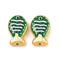 Grün Einbrennfarbe, undurchsichtige Glasemailleperlen, handgezeichnete Perlen, Fisch, grün, 19x12.5x7 mm, Bohrung: 1.2 mm