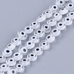 Clear Handmade Evil Eye Lampwork Beads Strands, Flat Round, Clear, 6x2.5mm, Hole: 1mm, about 64~65pcs/strand, 14.1 inch~14.5 inch