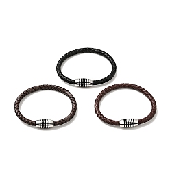 Mixed Color Leather Braided Cord Bracelet with 304 Stainless Steel Magnetic Column Clasps for Men Women, Mixed Color, 8-5/8 inch(22cm)